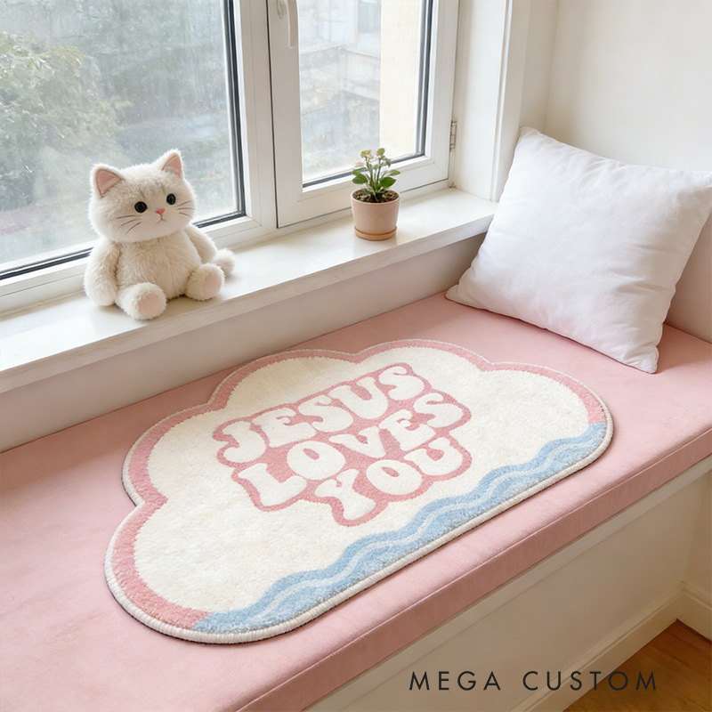 Personalize Jesus Loves you Christian Rug with Custom Name Vintage Rug Valentine Gift Religious Gift for her