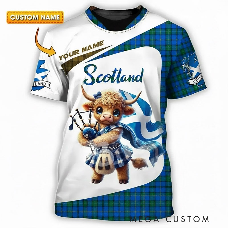 Personalized Scotland Bagpipe Cartoon Animals Classic T-Shirts with Your Name Gift for Scottish Culture Enthusiasts Bagpipe Lovers Music Lovers