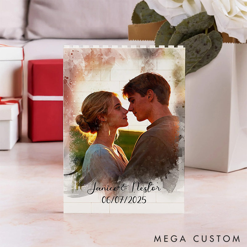 Personalized Couple Photo Art Building Blocks Custom Name Date Photo Blocks Valentine's Day Gift for Boyfriend Girlfriend Husband Wife Anniversary Gift