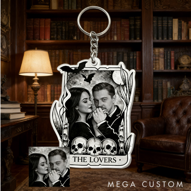 Personalized Couple Portrait Acrylic Keychain Custom Photo Elegant Holiday Gift for Lovers