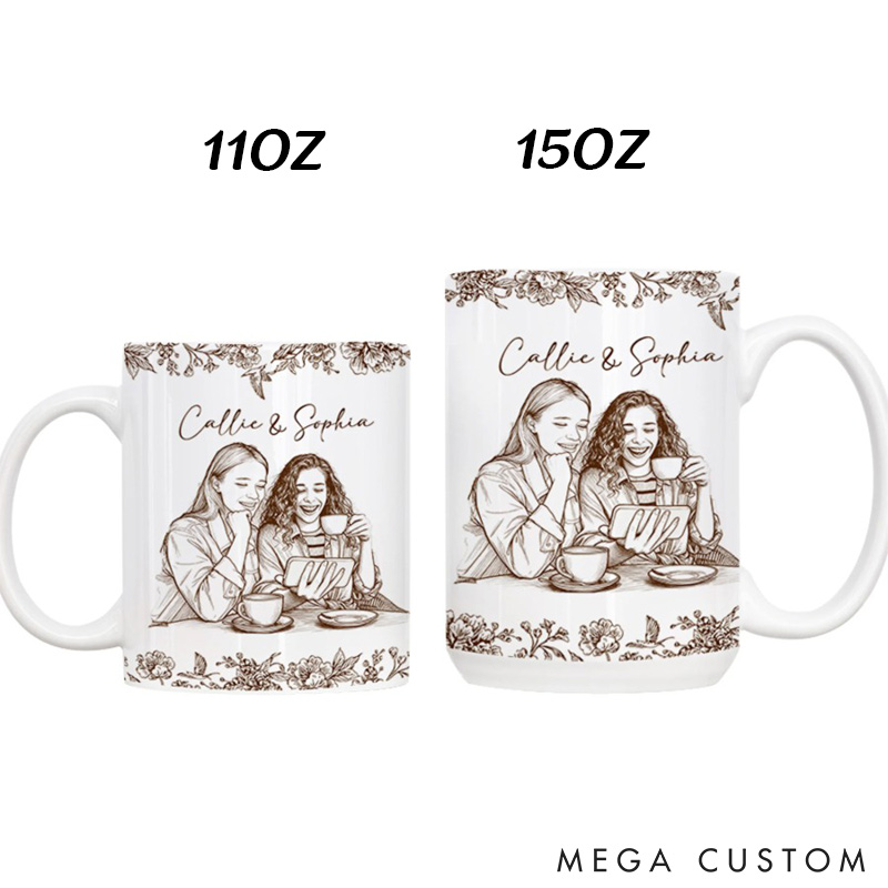 Personalized Custom Photo Art Mug with Name Bestie Mug Valentine's Mug Galentine's Day Gift for Friendship Anniversary Mug for Bestie