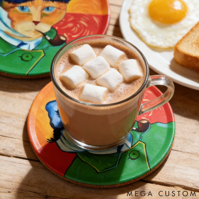 Personalized Cat Lover Whimsical Cat Illustration Decorative Coasters Gift For Pet Lover For Cat Lover Coasters