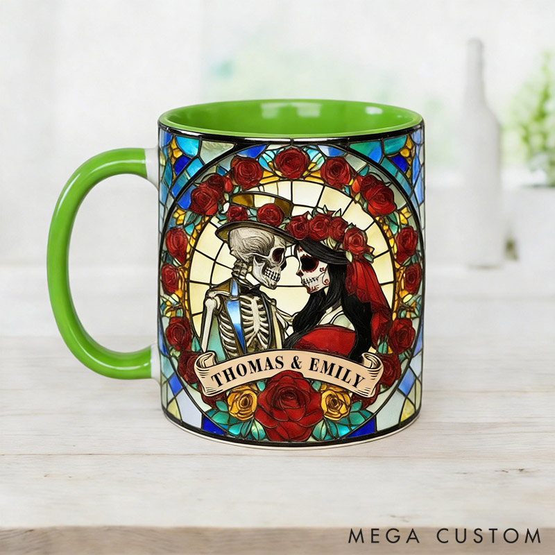 Personalized Skeleton Couple Mug 3D Effect Stained Glass Design Graphic Mug Couple Skeleton Coffee Cup for Husband Wife Boyfriend Girlfriend