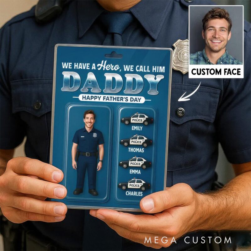 Personalized Police Gifts Custom Face and Kids Names Acrylic Plaque Police Dad Gift Custom Character Figure Block for Husband or Father
