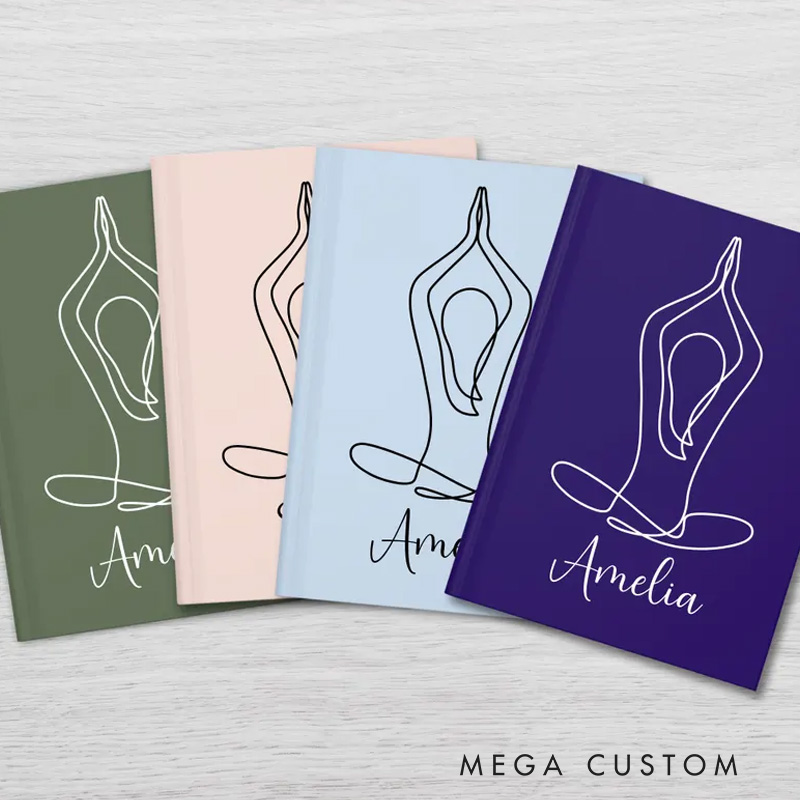 Personalized Leather Cover Notebook Daily Yoga Journal Instructor Custom Wellness Notebook Luxury Hardback Wellness Journal Notebook Gift for Yoga Lover 