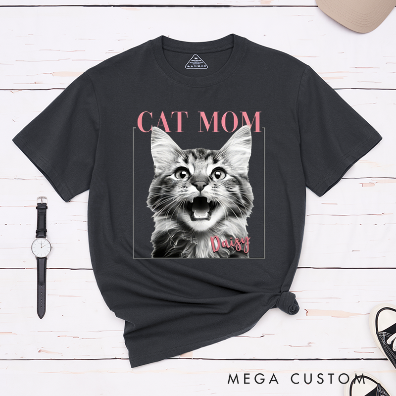 Personalized Cat Lover Proud Cat Mom Energy Cat Photos Birthday Gift for Cat Lovers for Cat Mom Cat Owners T-Shirt