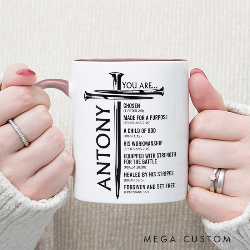 Personalized You Are Nails Cross 11oz Ceramic Mug with Custom Names Encouraging Scripture Coffee Mug Christian Gift for Men Teen Boy Father's Day Gift