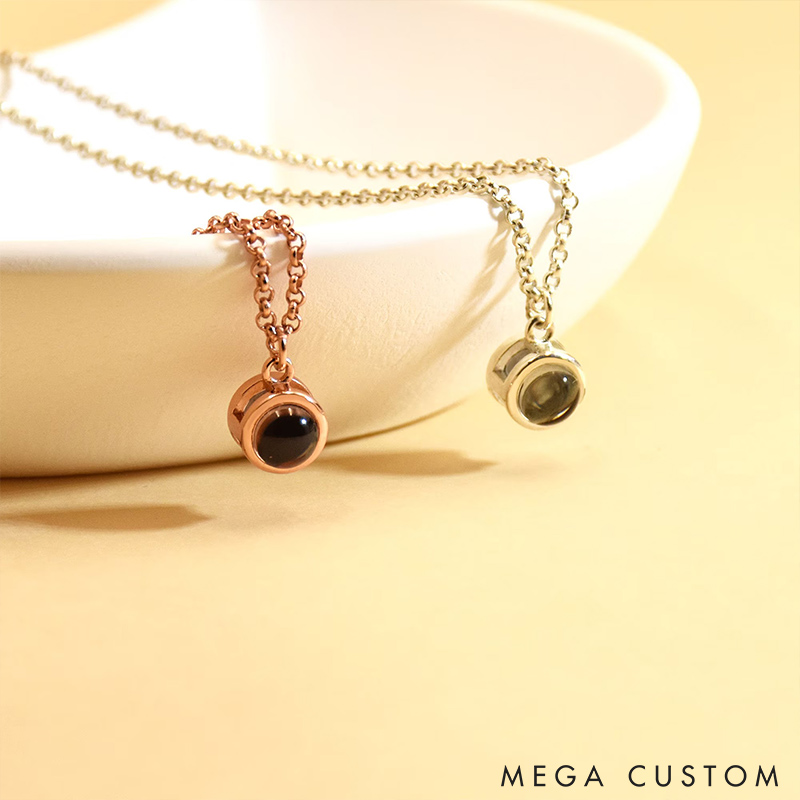 Personalized Couple Minimalist Projection Necklace Custom Photo Inside Necklace Chain Valentine's Day Gift for Couple Anniversary Gift for Wife for Girlfriend