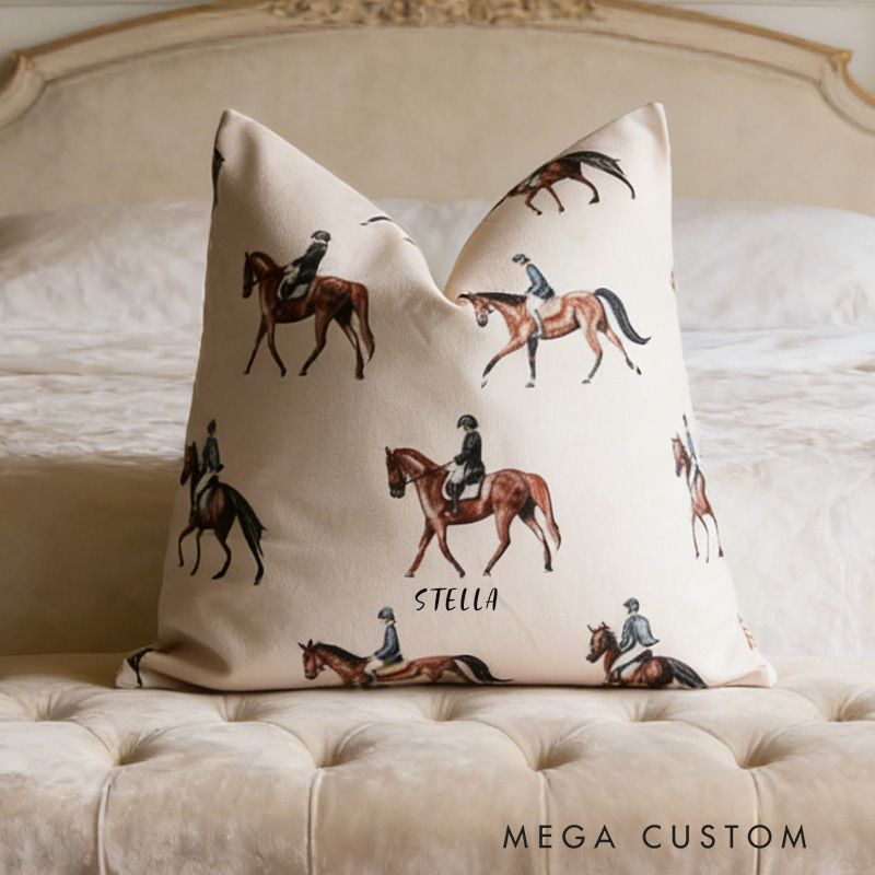 Personalized Horse Riding Farmhouse Equestrian Throw Pillow Bedroom Throw Cushion for Riding Lovers Equestrian Lovers