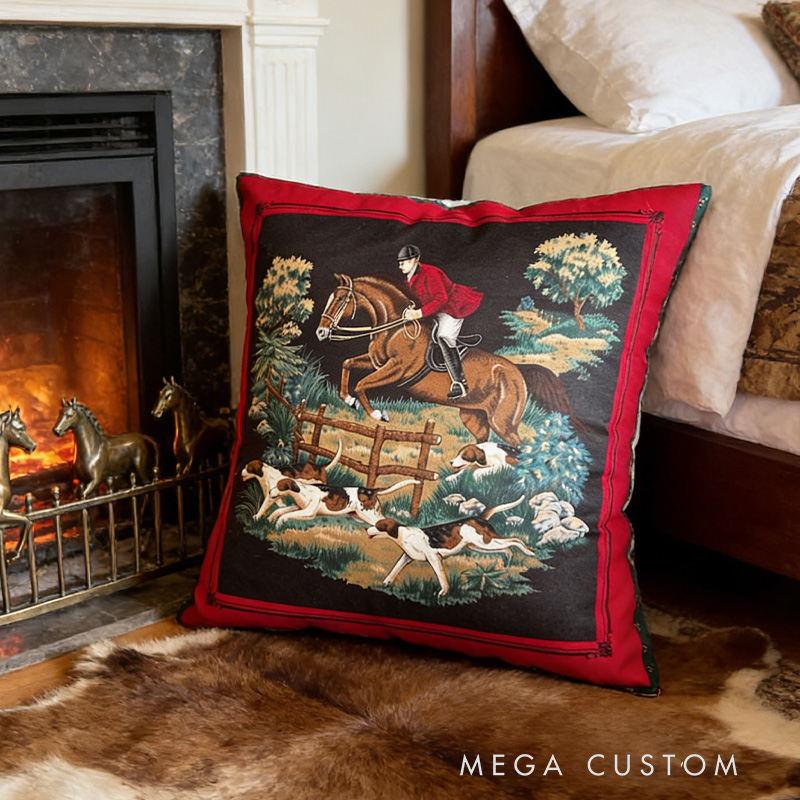 Personalized Equestrian Throw Pillow Horse Fox Hunting Pillow Cover Equestrian Decor for Riding Lovers Equestrian Lovers