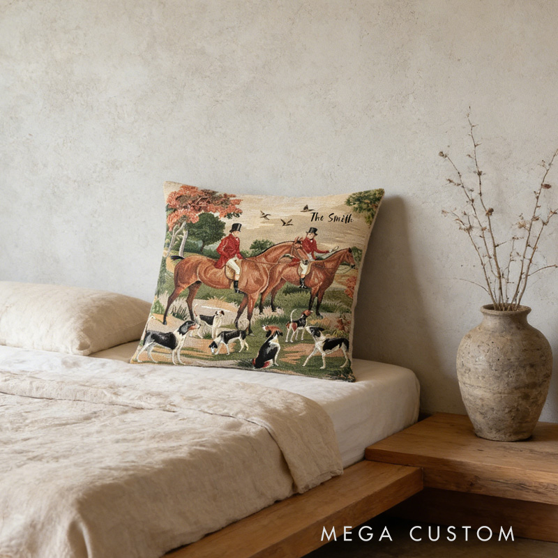 Personalized Equestrian Throw Pillow Fox Hunt Tapestry Pillow Cover English Equestrian Decor for Riding Lovers Equestrian Lovers