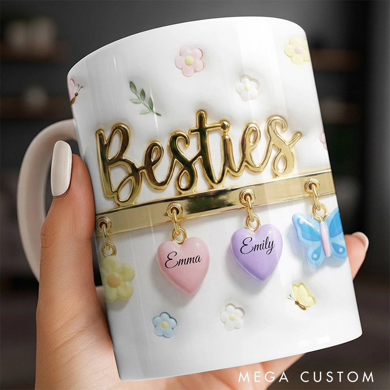 Personalized 3D Effect Bestie Mug with Name Unique Coffee Mug Valentine's Mug Galentine's Day Gift for Friendship Anniversary Mug for Bestie