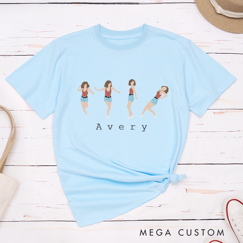 Personalized Classic T-Shirt Dancing Girl Graphic  Custom Name Summer Unisex Cotton Top Unique Gift for Women and Men Birthday Present Keepsake