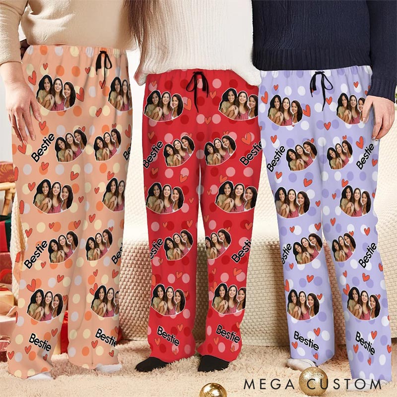 Personalized Valentine's Day Couple Faces Photo Matching Pajama Pants Custom Man Woman Photo Portrait Soft Pjs Bottoms Anniversary Gift for Him Her