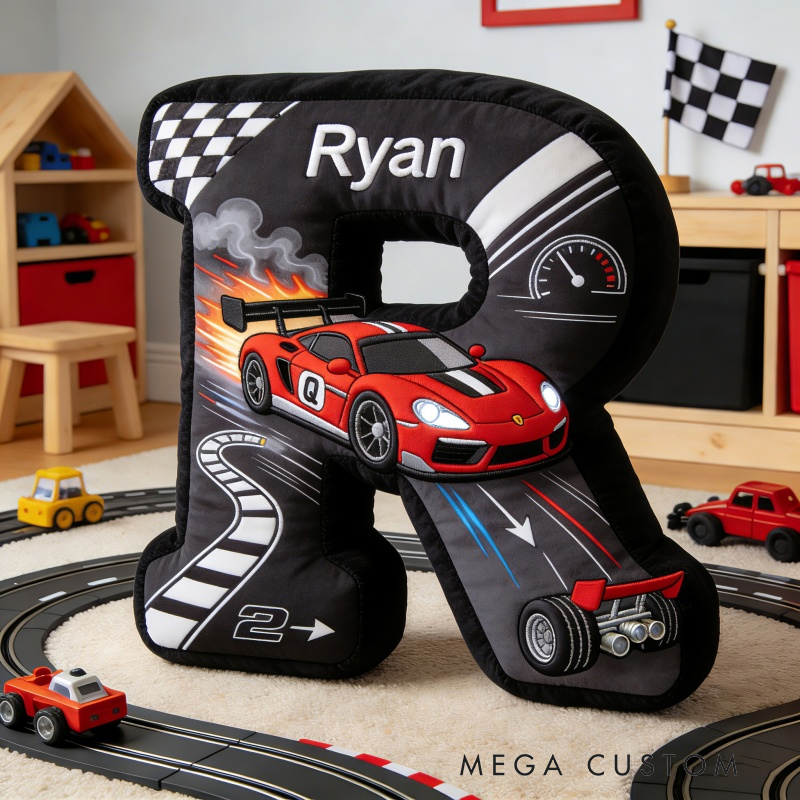 Personalized Racing Car Letter Pillow a Gift for Baby Children's Day Gift