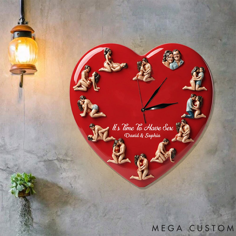 Personalized Couple Photo It's Time To Have Sex LED Light Wall Clock Custom Wall Clock with Couple Face Portrait Anniversary Gift Valentine's Day Gift