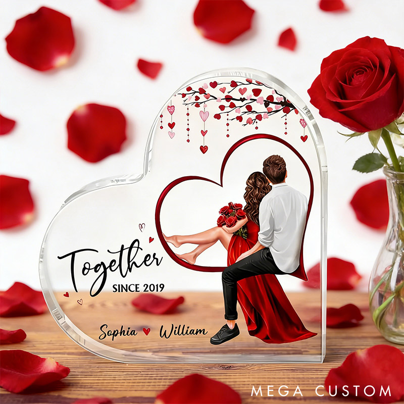 Personalized Couple Together Since Acrylic Plaque Custom Names Valentine's Day Gift for Husband Wife Gift For Couples Heart Shaped Acrylic Plaque