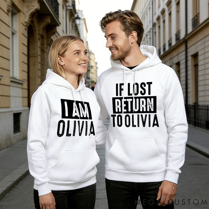 Personalized Couple If Lost Return to Name and I Am Name Hoodie Couple Valentine's Day Sweatshirt for Boyfriend Girlfriend Husband Wife