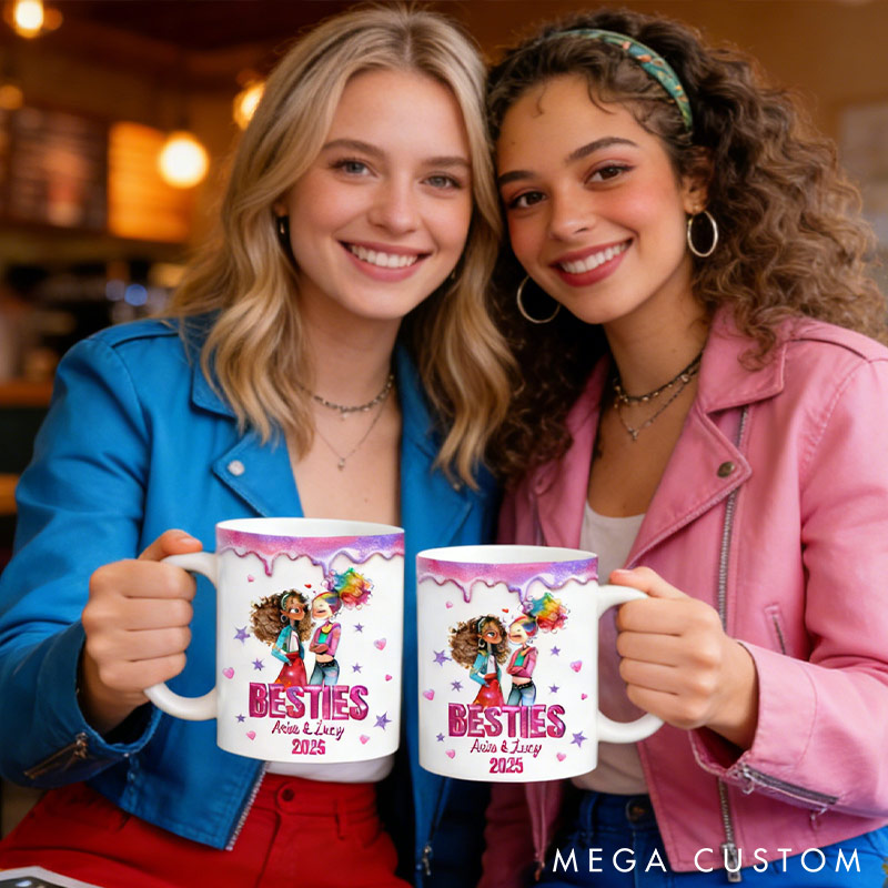 Personalized Bestie Mug with Name Unique Coffee Mug Valentine's Mug Galentine's Day Gift for Friendship Anniversary Mug for Bestie