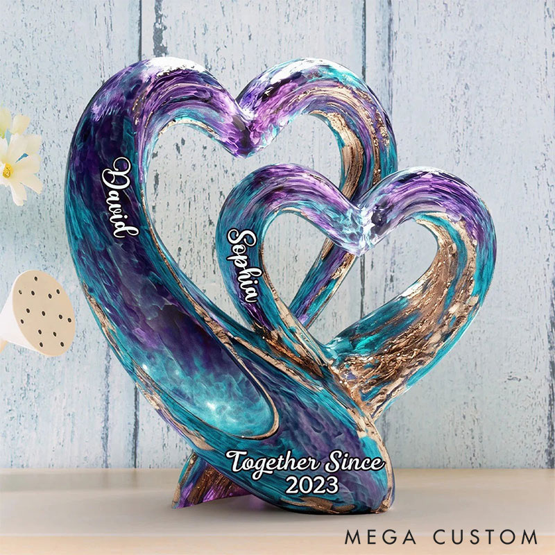 Personalized Double Heart-Shaped Couple 2D Flat Acrylic Plaque Elegant Love Keepsake Valentines Gift for Wife Husband Anniversary Gift for Him Her