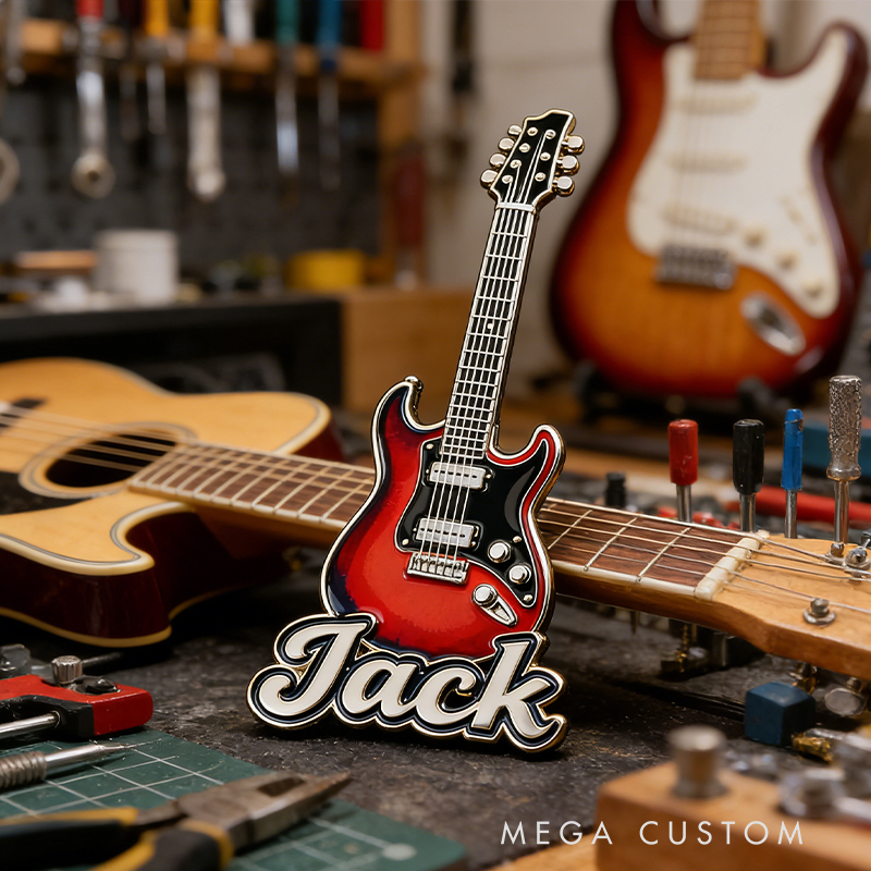 Personalized Custom Electric Guitar Enamel Pin – Personalized Name Lapel Pin for Rock Musicians & Guitar Lovers