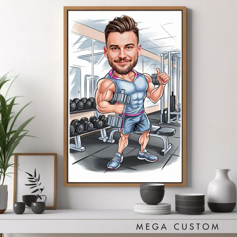 Personalized Fitness Cartoon Portrait Fitness Caricature Gift for Weight Lifter Gym Lover