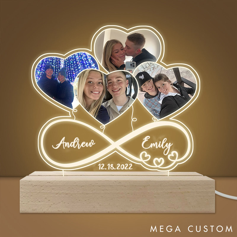 Personalized Infinity Infinity Love Heart Balloons LED Lamp Custom 3D LED Light Gift for Couple Valentines Gift Husband Wife Girlfriend Boyfriend