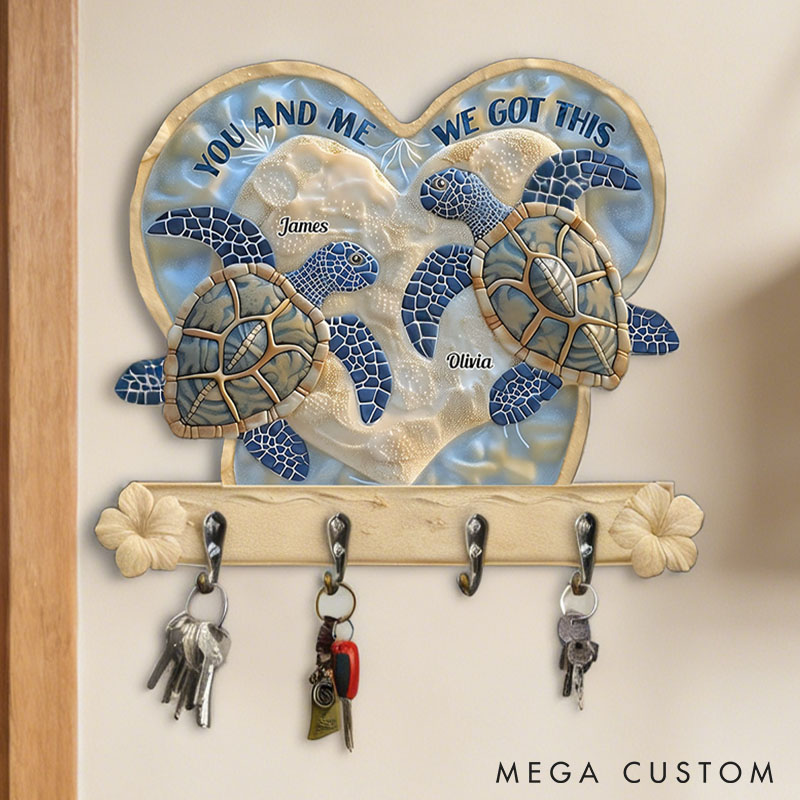 Personalized Couple Turtle You And Me We Got This Wooden Key Holder Custom Ocean Style Graphic 3D Printed Effect Key Hanger Valentines Day Gift