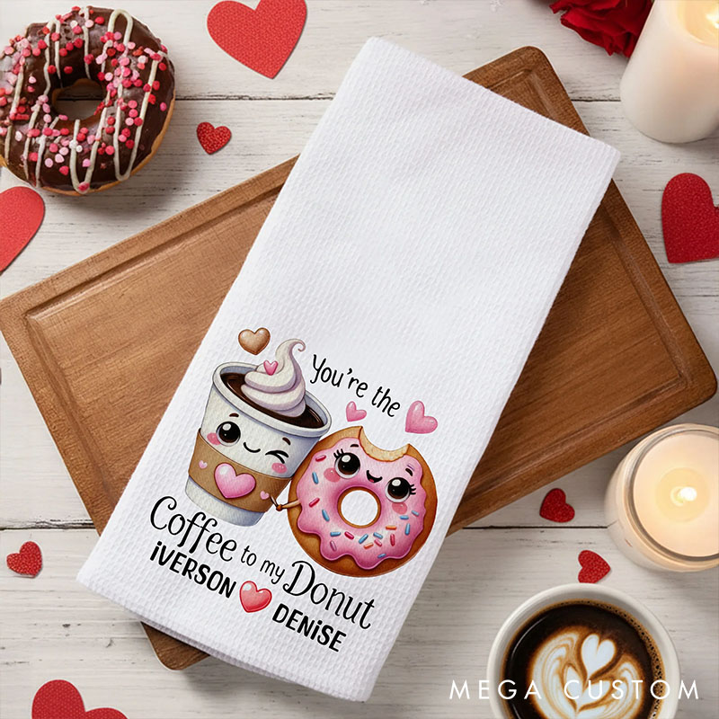 Personalized Cute Food Pattern Tea Towel with Name Custom Kitchen Towel Anniversary Valentine's Day Gift for Couple