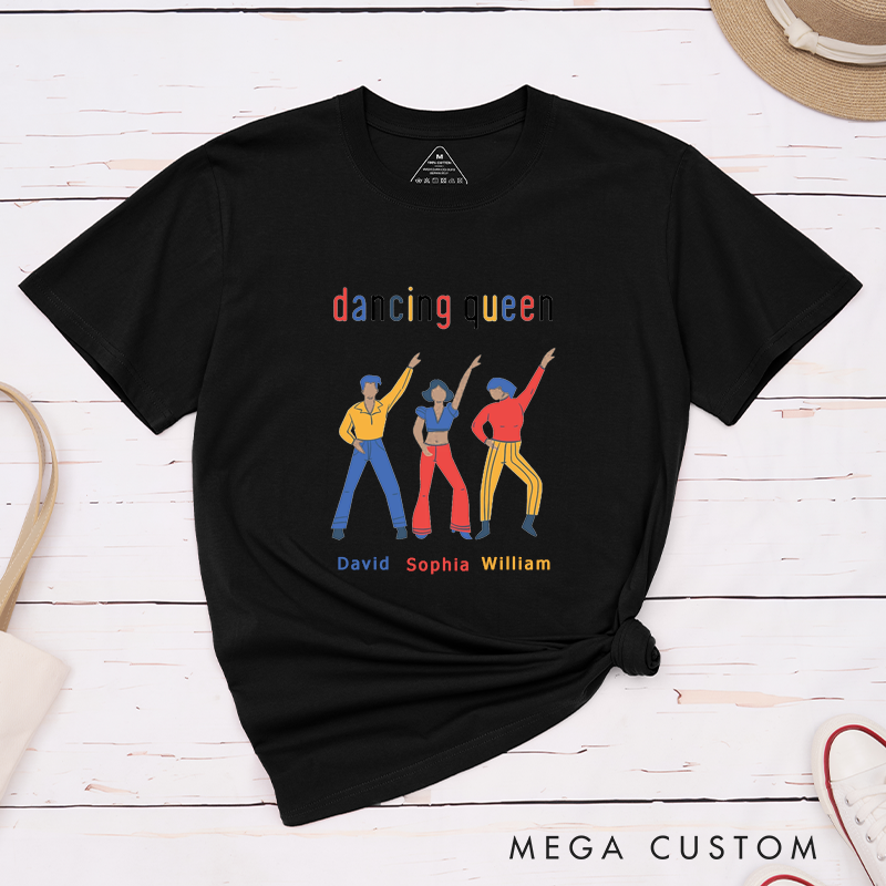 Personalized Classic T-Shirts Dancing Themed Custom Name Disco Party Dance Pose Gifts for Matching Apparel Retro Dance Lover Shirt