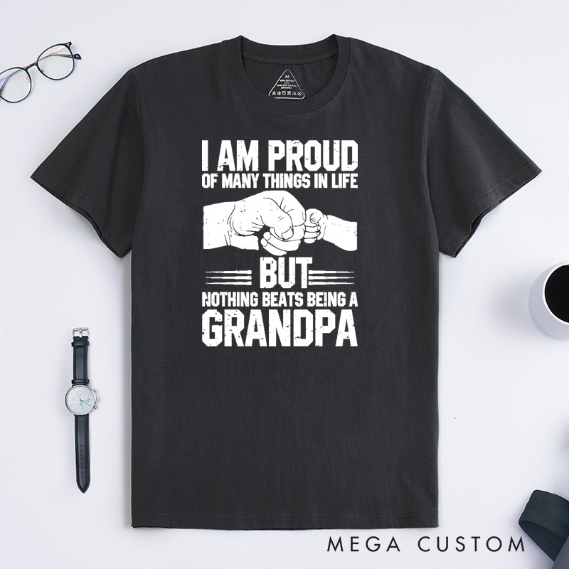 Personalized Grandpa T-Shirt Custom I Am Proud Nothing Beats Being a Grandpa Gift for Grandfather Father's Day Birthday Comfortable Cotton Shirt