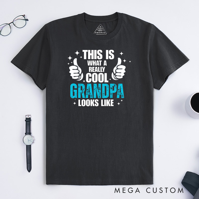 Personalized Grandpa T-Shirt Custom This Is What a Really Cool Grandpa Looks Like Gift for Grandfather Father's Day Birthday Comfortable Cotton Shirt