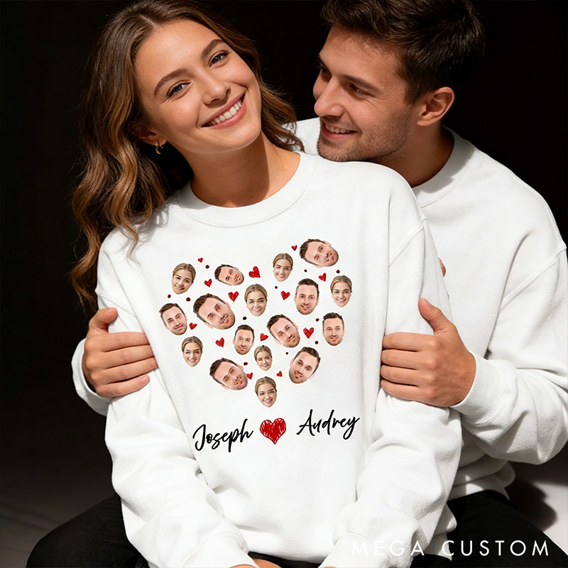 Personalized Custom Photo and Name Crewneck Valentine's Day Sweatshirt with Name Valentine's Day Gift for Man Woman Anniversary Gift