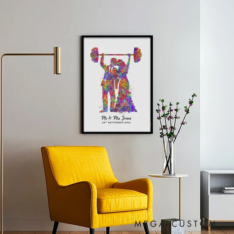Personalized Gym Protaint Fitness Couple Watercolour Print Gym Art Decor Gift for Gym Lover