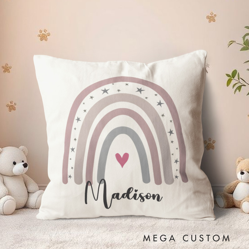 Personalized Rainbow Birth Stats Throw Pillows Featuring Baby's Details And Cheerful Colors Throw Pillows