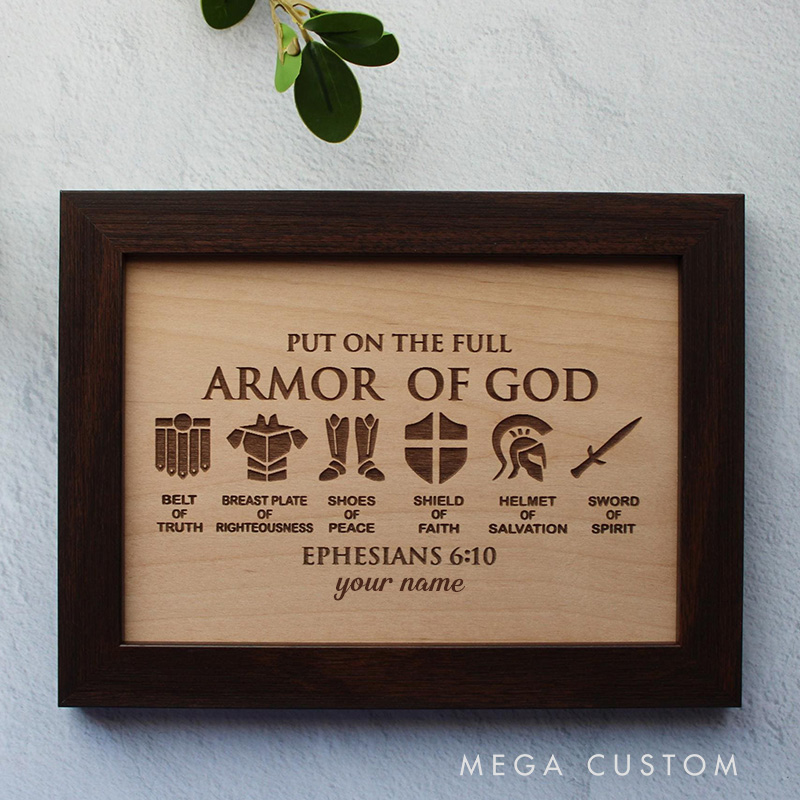 Personalized Full Armor of God Sign Decor with Custom Name Desktop Decor Birthday Religious Baptism Gift for Christian Family