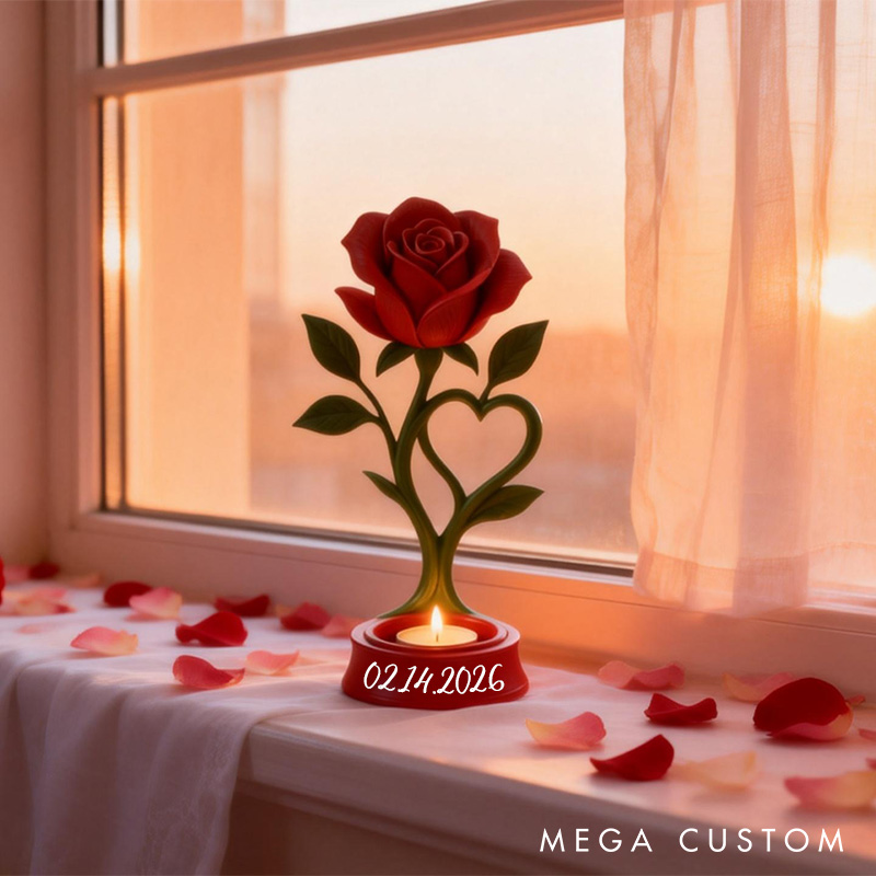 Personalized Romantic Rose Candle Holder Eternal Rose Gift Couple Valentines 3D Rose Candle Ring Holder Gift