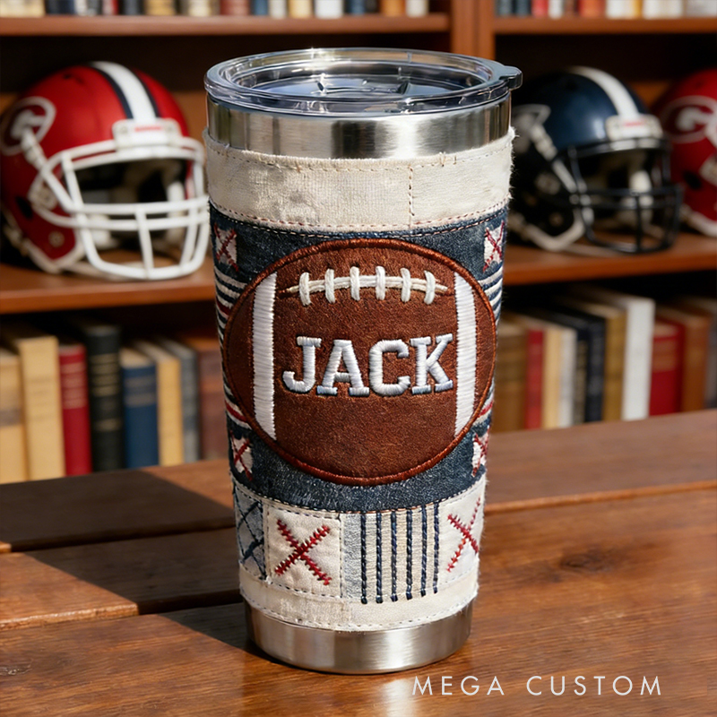 Personalized Custom Football Embroidered Insulated Tumbler – Personalized Stainless Steel Cup for Football Fans