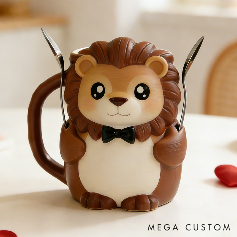 Personalized Cute Lion Couple Ice Cream Pint Holder 3D Printed with Spoon Slots & Snack Drawer Anniversary Gift Valentine's Day Gift for Him Her