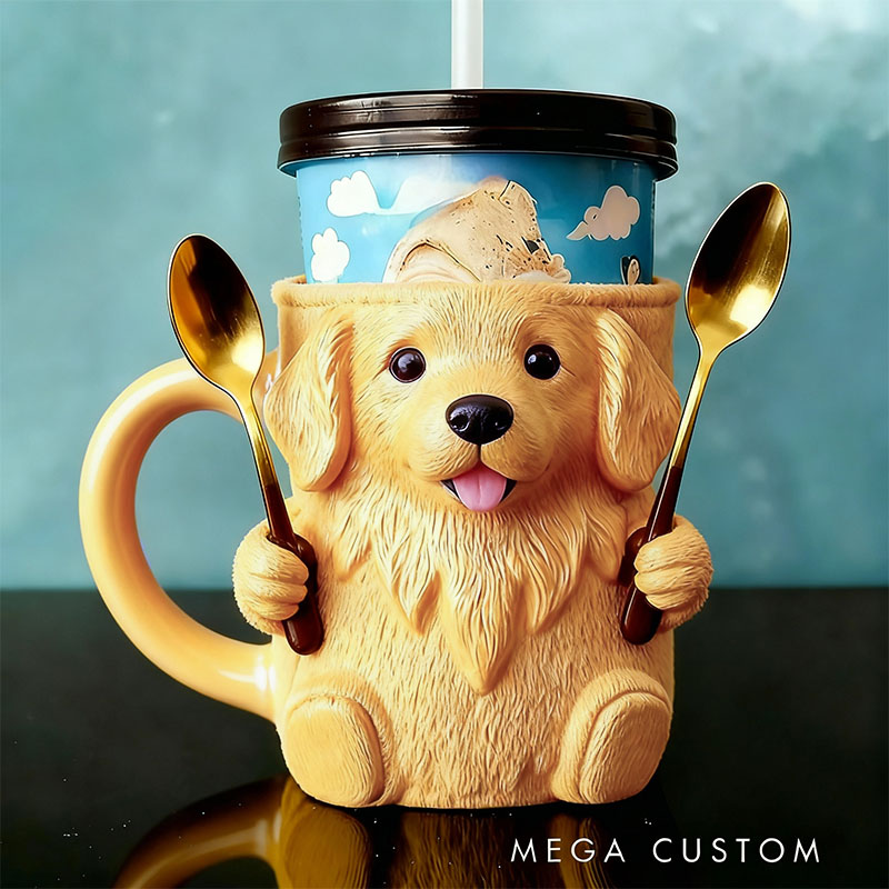 Personalized Golden Retriever Ice Cream Pint Holder 3D Printed with Spoon Slots & Snack Drawer for Pet Pet Lover For Dog Lover