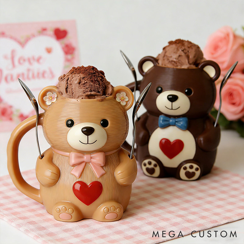 Personalized Teddy Bear Couple Ice Cream Pint Holder 3D Printed with Spoon Slots & Snack Drawer Anniversary Gift Valentine's Day Gift for Him Her