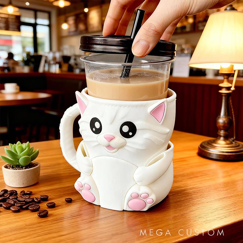 Personalized Cat Ice Cream Pint Holder 3D Printed with Spoon Slots & Snack Drawer for Pet Pet Lover For Dog Lover