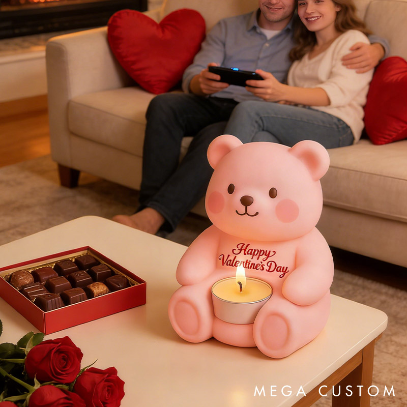 Personalized Bear Tealight Candle Holder Custom 3D Print Adorable Bear Candle Holder for Couple Happy Valentine’s Day Gift