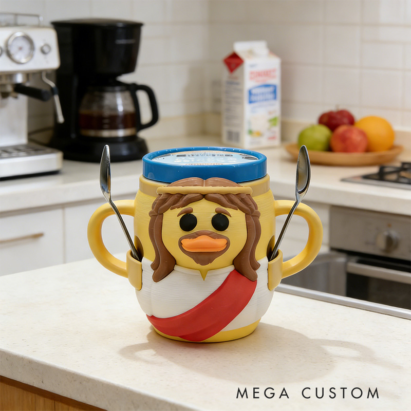 Personalized Jesus Duck Ice Cream Cozy Pint Holder 3D Printed with Spoon Slots Religious Gift for Jesus Lover Ice Cream Lover