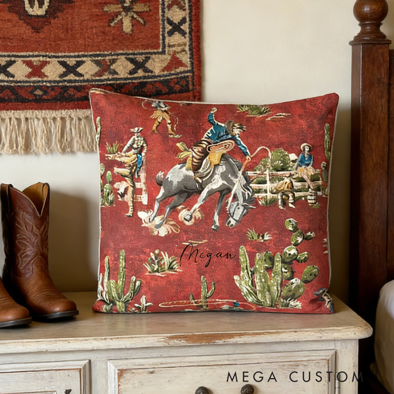 Personalized Equestrian Throw Pillow Personalized Equestrian Throw PillowWild West Cowboy Pillow Cover Vintage Cowboy for Riding Lovers Equestrian Lovers