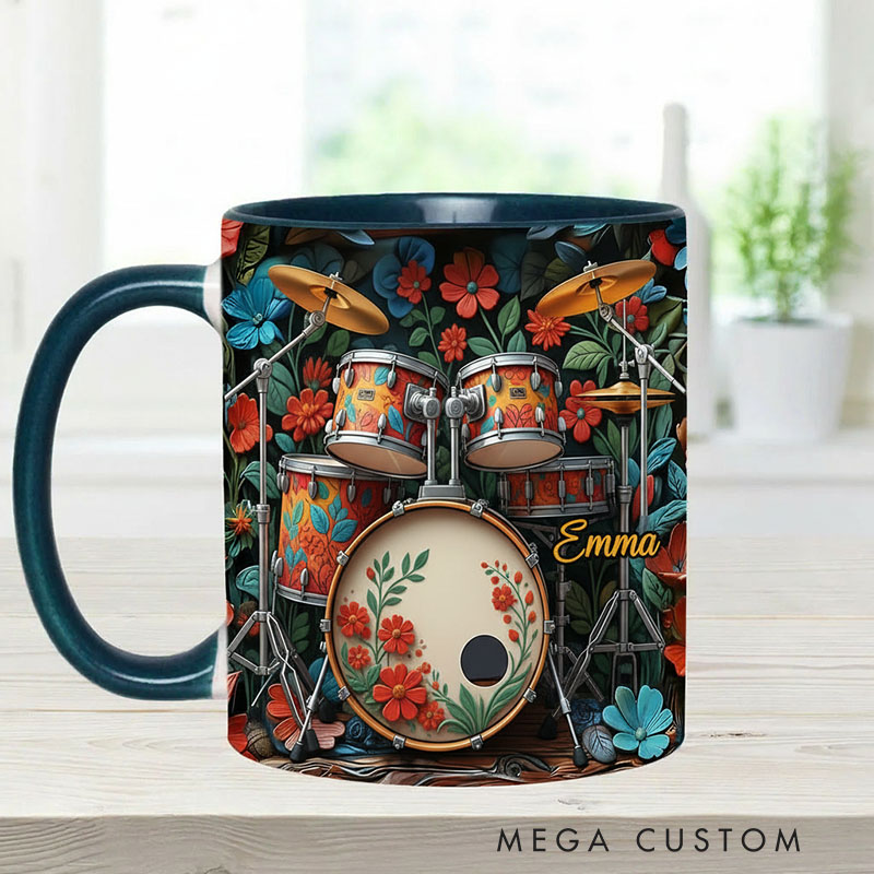Personalized Drum Mug Custom Name Gift for Her Music Lover Drum Lover Present for Mother Wife Daugther Girlfriend