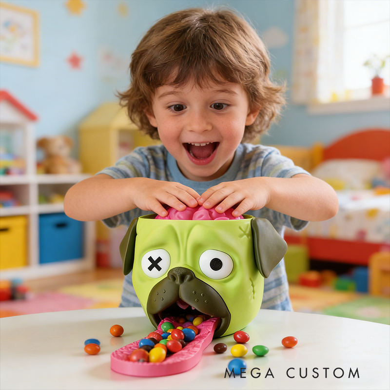 Novelty Zombie Pug Brain Candy Dispenser – Fun Kids Snack Holder with Interactive Pop-Up Design