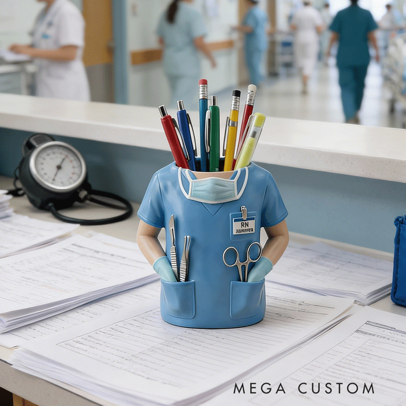 Personalized Nurse Shirt Pencil Holder Custom Name Medical Desk Organizer 3D Printed Gift for Nurses and Med Students