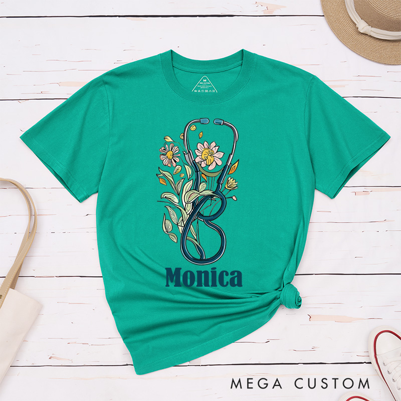 Personalized Nurse T-Shirts Stethoscope Blooms The Art of Healing Fashion Design T-Shirts