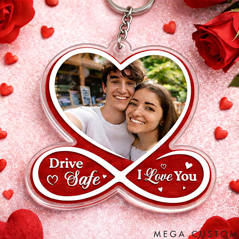 Personalized Couple Photo Portrait Keychain Custom Drive Safe I Love You Keychain from Your Own Picture Anniversary Valentines Day Gift for Him Her